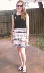 More Darecember Style Challenge Outfits: Black Tank, Striped Skirt, Shirt, Shorts and Converse