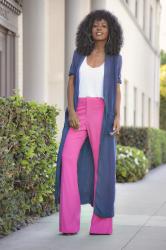 Duster Coat + Tank + Flared Trousers