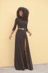 Long Sleeve High Slit Maxi Dress