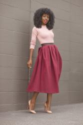 Crew Neck Sweater + Gathered Midi Skirt
