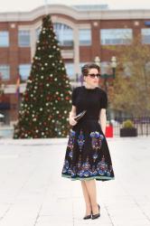 Santa is Coming | Embroidered Midi Skirt & Fluffy Sweater