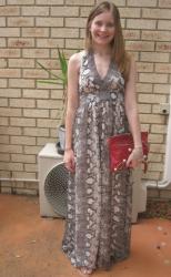 Christmas Maxi Dress Outfit, Casual Shorts and Print Mixing. Balenciaga Bags