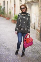 Mismash starry sweater, croc print track sole shoes