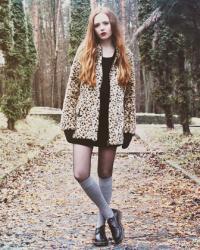 Leopard fur coat.