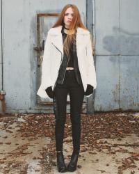 Faux fur and leather.