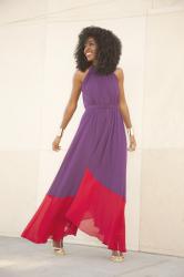 Saloni Colorblock Halter Gown