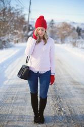 mixing light pink + red for winter brights