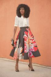 Tie Front Blouse + Floral Midi Skirt