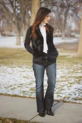 J.Crew Collection Shearling Cardigan & Vintage Polka Dot 