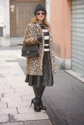 Zara leopard print faux fur coat, veil beanie hat