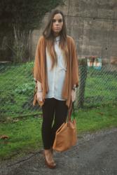 Brown cardigan.