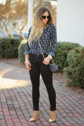 Outfit Post: Black or Navy Polka Dots?