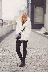 White sheepskin coat