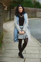 checked skirt with baby blue and black