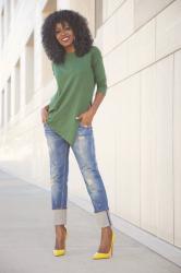 Asymmetric Top + Distressed Boyfriend Jeans