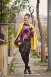 60'S: YELLOW COAT & PINK CHECKED SWEATER 