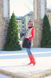 Snow Days With Hunter Boots & Factory Colorblock Coat
