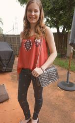 Monday Sequin Tank, Skinny Jeans, RM Love Bag | Grey Tee, Striped Maxi Skirt, LV Speedy B