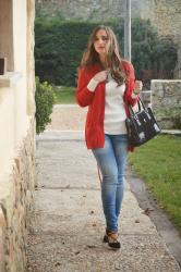 Red cardigan