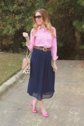 Navy Midi Skirt with Plenty of Pink