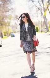 Black and Red: Tweed Jacket and Lace Dress
