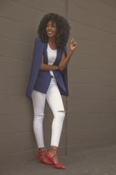 Cape Blazer + Tank + Ripped Jeans
