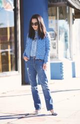 Blue Jean Babe: Denim Bomber and Statement Necklace