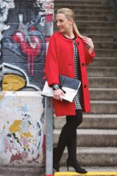 Red coat and houndstooth