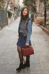 Blue Monday: Double denim and fur vest