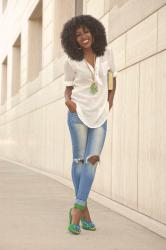 White Tunic + Ripped Jeans