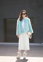 Spring Forward: Mint Faux Fur Coat and Chloe Shearling Pumps