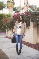 Fuzzy Letterman Jacket and Alexa Chung for Ag