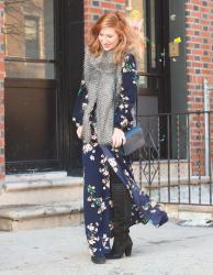 Floral Maxi & {Faux} Fur Vest