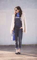 Add a Scarf: Denim Overall and Faux Fur Coat