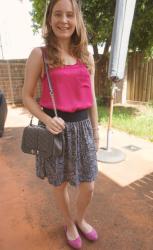 Pink! Choies Strawberry Print Shirt, Satin Singlet and Suede Flats