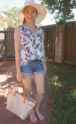 Dressing Up Denim Shorts - Casual Summer Outfits with a Hat and Headscarf