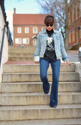 Sequined Blouse and Flare Jeans 