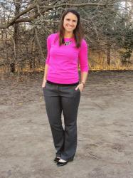 Pinspired: pink sweater + grey pants