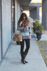 Plaid Scarf // Striped Sweater // Basic Black