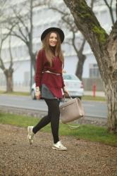Poncho and Leather Skirt 