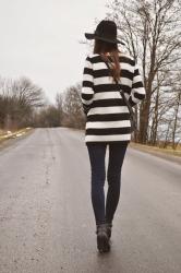 white blouse & black-white cardigan