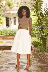 Long Sleeve Tee + White Midi Skirt