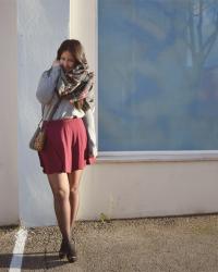 Maroon, gray and checkered scarf