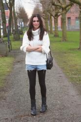 Outfit: comfortable in roll neck sweater and motor boots