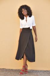 Classic Button-Up Shirt + Origami Midi Skirt