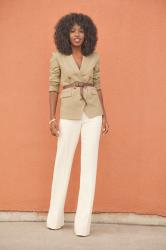 Military Style Blazer + Mid Rise Flare Pants