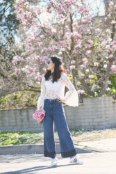 70’s Moment: Lace Top and Wide Leg Jeans
