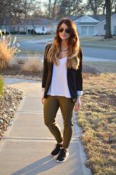 Olive Leather Leggings + Sneakers.