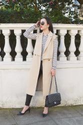 Sleeveless Trench / Striped Shirt / Dior Pearls