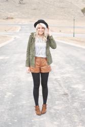 LEATHER SHORTS & LAYERS FEATURING PINK BLUSH